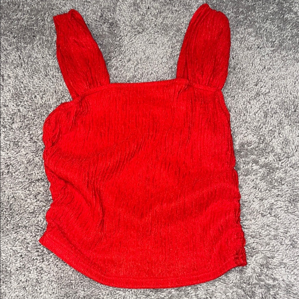 Vibrant Red Smocked Sleeveless Tank Top